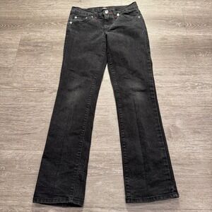 True Religion Ricky Jeans Women 12 Black Cotton Stitch Relaxed Straight 26x27